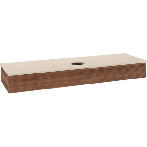 VILLEROY & BOCH K14113HM & Boch Antao Waschbeckenunterschrank, 2 Auszüge, 1600x190x500mm, K14113, Front mit Struktur, Korpus: Warm Walnut, Front: Warm Walnut, Abdeckplatte: Botticino (1/3)