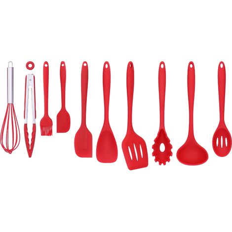 Set mit 10 roten Küchenhelfern aus Silikon – Antihaft-Pfannenwender, Löffel, Schneebesen, Kochpinsel (1/5)