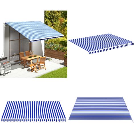 Tissu de remplacement pour auvent Bleu et blanc 4,5x3,5 m - Tissu D'ombrage - Auvent De Jardin - Toile D'extérieur - Protection Solaire - Parasol De Terrasse - Home & Living (1/5)