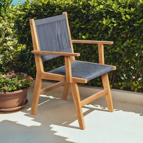 Sillón de jardí­n de teca y cuerda gris oscuro Cléo