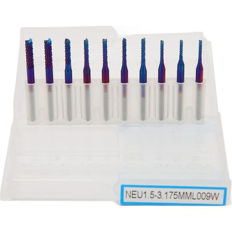 Lot de 10 fraises Hélice Nano Bleu Revêtu Carbure Tungstène Queue 1/8in pour PCB Fibre Carbone Bois Dur Ø1.5-3.175mm (1/5)