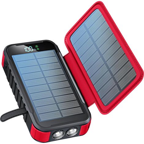 Batterie Externe Solaire 27000mAh 22,5W Chargeur Solaire USB C 20W Fonction de Charge Rapide 2 Panneaux Solaires et 2 Lampes de Poche LED pour Téléphone Tablette Camping (1/5)