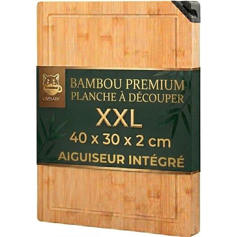 Planche a decouper bois XL avec aiguiseur intégré Planche à découper professionelle en bois multifonctionnelle pour couper et hacher la viande les saucisses le fromage le pain Planche bambou (1/5)