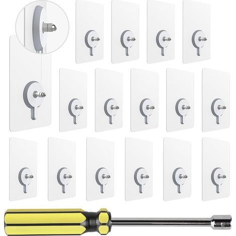 ® 16PCS Vis Adhésives Détachables Transparent avec Tournevis à Douille, Clous de Suspension Auto-Adhésifs avec Barre à Visser de 6mm, Sans Percer pour Salle de Bains Cuisine (1/5)