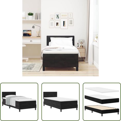 Matratze -  Boxspringbett mit Matratze Schwarz 90 x 200 cm Samt (1/5)