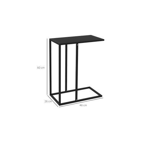 Table d'appoint noire en forme de C avec structure en acier et plateau pour ordinateur portable, pour salon chambre et bureau (1/5)