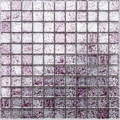 Ilcom mosaico in vetro su rete per bagno e cucina 30cm x 30cm -Purple silver (1/5)
