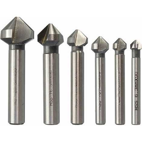 Lot de 6 forets à fraiser HSS 90° – Diamètres 6,3/8,3/10,4/12,4/16,5/20,5 mm – Pour bois, métal et PVC – Conception monobloc pour fraisage précis (1/4)