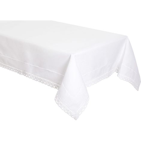 Nappe blanche à ourlet point de croix et couronne 130x160 cm, élégante comme le lin (1/2)