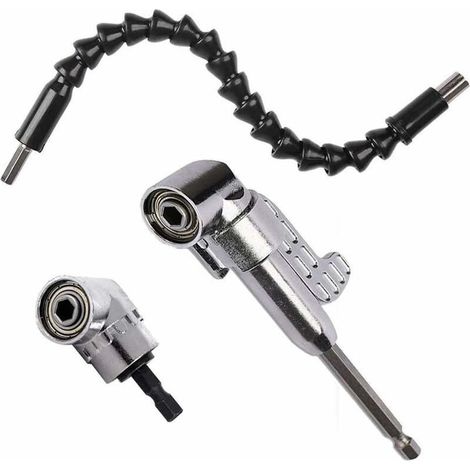 Kit renvoi d'angle 105 degrés magnétique, foret à angle droit, arbre flexible 30 cm, hex 6 mm 1/4 pouce, pour perceuse, 2 pcs (court + long) (1/5)