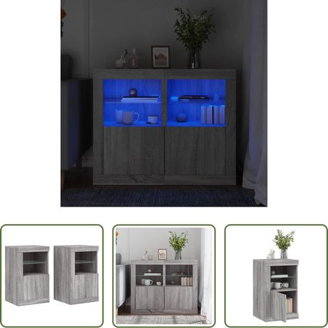 LED-Leuchten - Beistellschränke mit LED-Leuchten 2 Stk. Grau Sonoma (1/5)