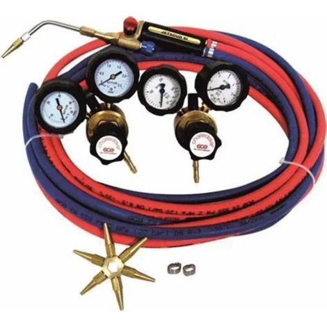 Sodise – Kit de soudage et découpe à flamme – Équipement complet avec chalumeau et détendeurs – Tuyaux 2x5m pour travaux professionnels (1/3)