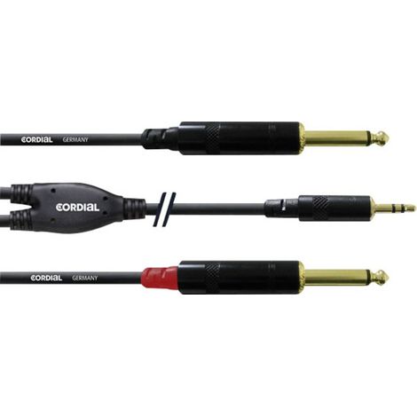 Câble adaptateur audio [1x Jack mâle 3.5 mm - 2x Jack mâle 6.35 mm] Cordial CFY6WPP noir 6.00 m (1/2)