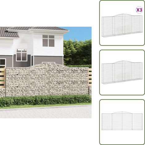 Gabionen mit Hochbogen 3 Stk. 400x50x160/180cm Verzinktes Eisen - Gabionen - Gabionenkorb - Gartendeko - Gartenzubehör - Zaun (1/5)