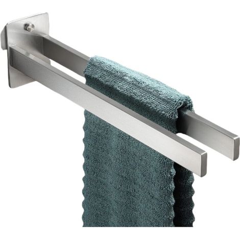 Double wall-mounted towel rail in 304 stainless steel, brushed silver design, ideal for bathroom and kitchen (1/5)