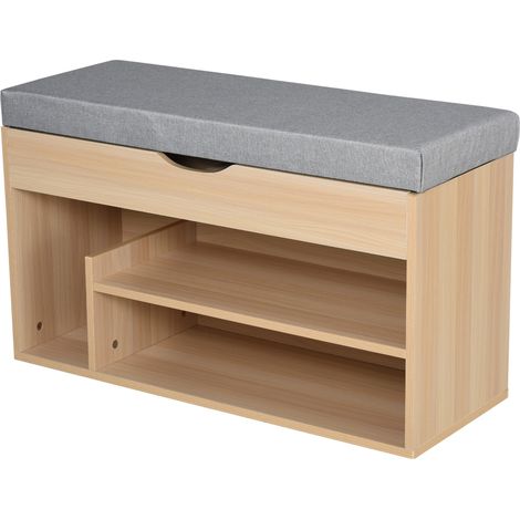 easycomfort scarpiera 2 in 1, panca in legno con seduta imbottita e scomparto nascosto, per entrata/ingresso, 80 x 30 x 48cm (1/5)