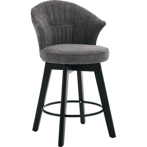 Lot de 2 tabourets de bar pivotants modernes en tissu gris avec dossier et repose-pieds, pour cuisine et salle à manger (1/5)