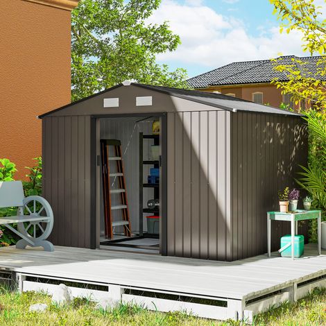 Abri de jardin 5 4 m² kit de fondation porte coulissante ventilations acier galvanisé marron 2.77 x 1.95 x 1.92 m conception robuste (1/4)