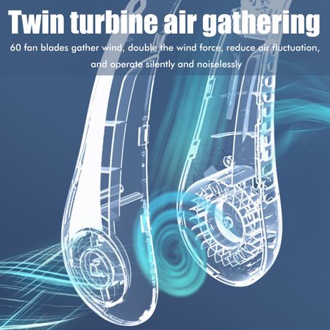 Ventilateur de cou portable sans lames, rechargeable et silencieux, idéal pour sport, bureau et voyage.