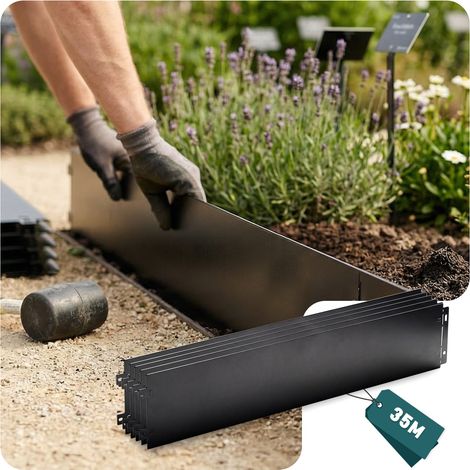 VOUNOT® Lot de 35 Bordure de jardin en métal flexible 100x18cm noir - Clôture gazon antirouille 35m
