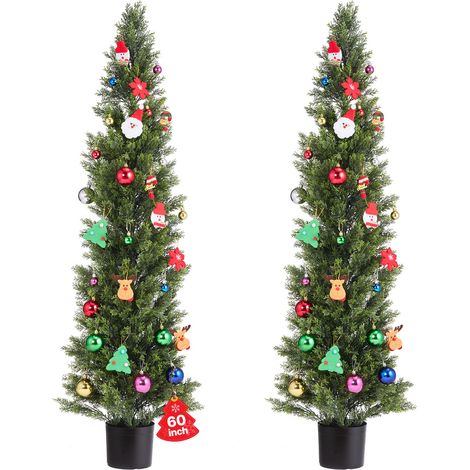 Arbre Topiaire Artificiel Cèdre Lot de 2 Faux Pin 1524 mm Plante Artificielle Aspect Réaliste pour Décoration d'Extérieur et d'Intérieur, Porche, Terrasse, Jardin, Balcon, Arrière-Cour, Bureau (1/5)