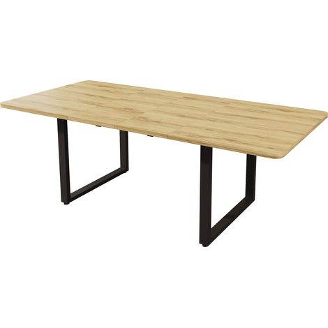 Tavolo da pranzo allungabile 140/180/220 x 80 cm, MDF, gambe in metallo, naturale (1/5)