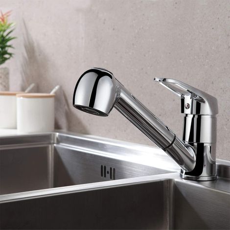 Robinet Cuisine avec Douchette Extractible 2 Jets Mitigeur Evier en Laiton Chromé Pivotant 360° Robinetterie Monotrou Eau Froide et Chaude (1/5)