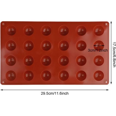 1 Moule demi-sphère, 24 cavités, silicone rouge, congélateur, lave-vaisselle, pâtisserie (1/5)