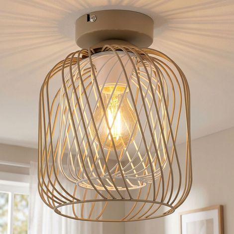LED Deckenlampe Deckenleuchte Wohnzimmerlampe sandfarben Metallgeflecht H 24,5cm (1/5)