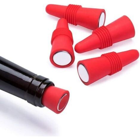 Wine Stoppers (Set of 5), Silicone Wine Bottle Stopper and Beverage Bottle Stopper, Red (1/5)