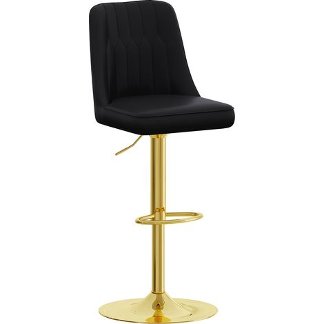 Lot de 2 tabourets de bar réglables en hauteur avec dossier en PU noir et pieds en métal doré (1/5)