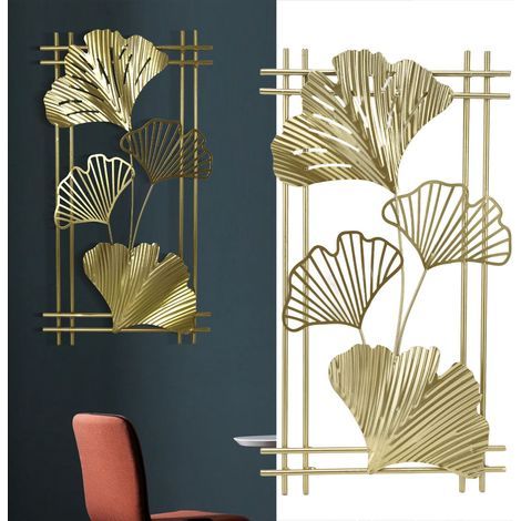 Décoration Murale Métal Doré Feuille d'Or avec Cadre pour Salon Bureau Hôtel (1/5)