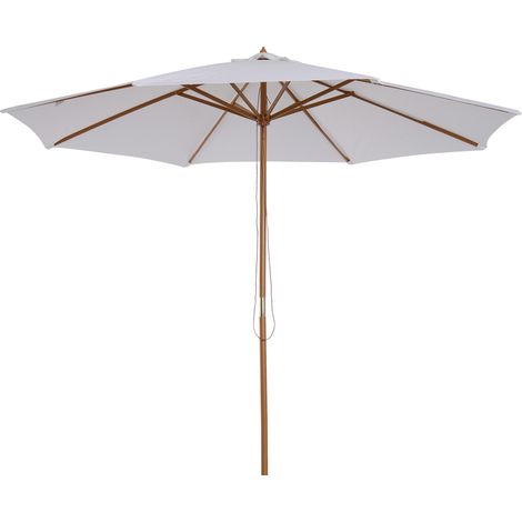 Parasol de jardin extérieur parasol droit double toit en bois polyester haute densité protection solaire Ø 3 x 2,5 m blanc