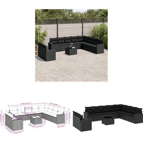 Salon de jardin 11 pcs avec coussins noir résine tressée - Ensemble Salon De Jardin - Meuble De Jardin - Jardin Design - Mobilier Exterieur - Set Salon Extérieur - Home & Living (1/3)
