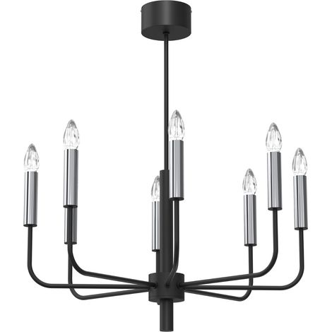 Lampadario Akasya 8 luci E14 nero/cromo metallo Luminex