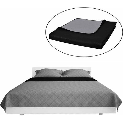 Colcha acolchada a doble cara negro gris 170x210 cm (1/2)