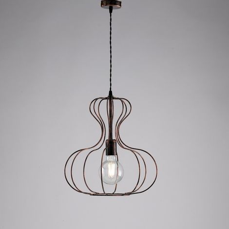 Industrielle Pendelleuchte aus schwarzem Eisen und urbanem Kupfer 35x h40 cm