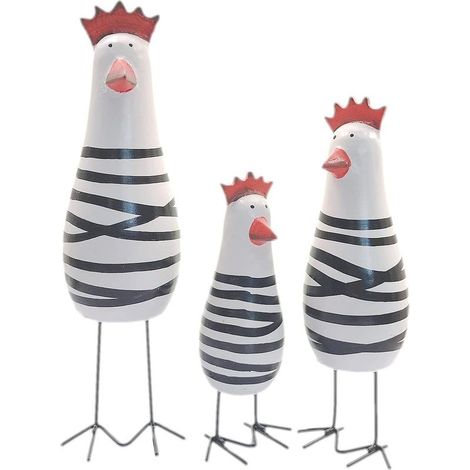 pièces ornements de poulet en bois, ensemble de 3 petites figurines de poulet, petit ornement de rebord de fenêtre de cuisine, sculpture de décoration de maison originale, ornement de bureau amusant (1/5)