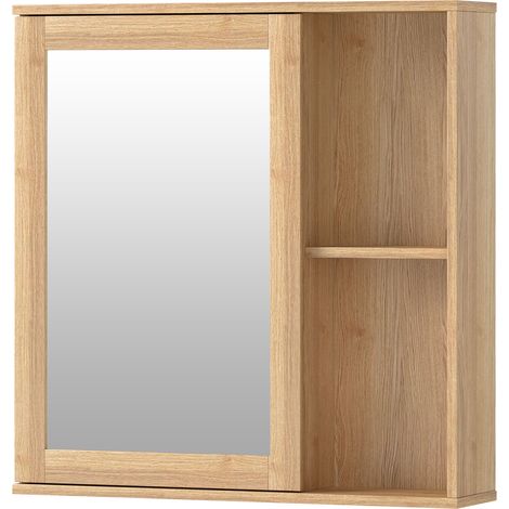 Levede Bathroom Mirror Cabinet Wall Mounted Cupboard with Storage Shelf Oak 56cm (1/5)