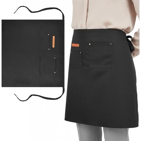 Tablier de Taille avec 2 Poches, Tablier de Demi Longue en Toile Imperméable, Tablier de Cuisine Demi Chef, Tabliers de Serveur/Serveuse Restaurant, Demi-tablier Homme et Femme, 70x70cm (1/5)