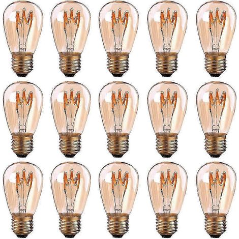 Lot de 15 ampoules LED E27 à filament spiralé ST45/S14 3W style vintage, lumière ambrée, dimmable, 2200K blanc chaud, 140 lm, équivalent 25W (1/5)