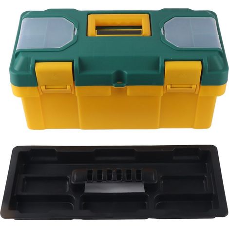 Boîte à outils de quincaillerie, rangement portable pour voiture avec plateau amovible, étui pour petites pièces jaune vert (17 pouces (40x20x19cm)) (1/5)