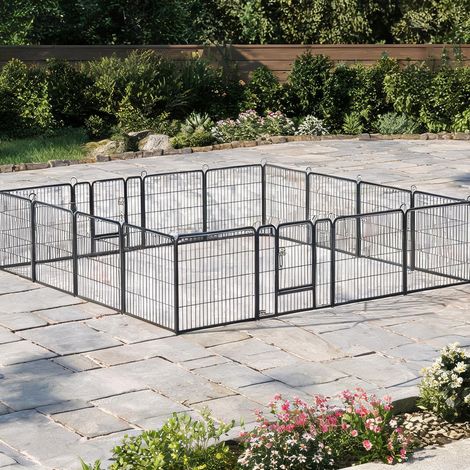 Barrière pour chien 16 panneaux en acier cinzento en aço (1/5)