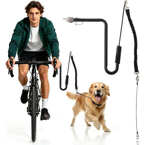 Dog Bike Leash, Hands Free Double Cushioning, Cani Mountain Bike Leash U-Shape with Rope Anti-Bite, Quick Installation Adjustable Length, for Mountain Bike Electric Bike Adult Tricycle, Black (1/5)