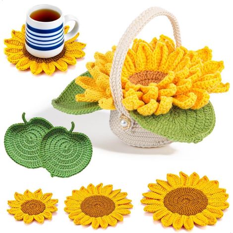 Häkelset Sonnenblumen Untersetzer mit Anleitung für Anfänger
