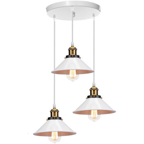 royaluxe- 3 Lumières Plafonnier Rétro Suspension Luminaire Industrielles 22CM Lustre Créatif Pour Salon Salle À Manger, Bar, Balcon, Blanc (1/5)