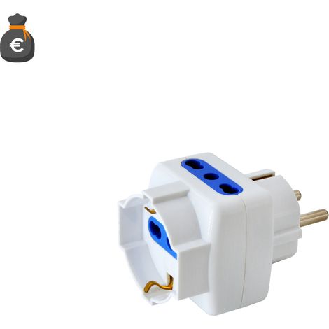 Adaptateur Triple Alcapower 16A Blanc: 2 Prises Bipolaires et 1 Universelle, Design Compact Sécurisé pour Connexions Électriques Domestiques Multiples (1/3)