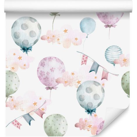 Papel pintado con globos en colores delicados para salón y dormitorio, 50x1000 cm. (1/5)