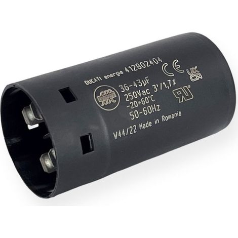 Condensateur de démarrage 36-43µF à cosses faston 6.3, fond plat - Ø36x68mm - DUCATI (1/3)