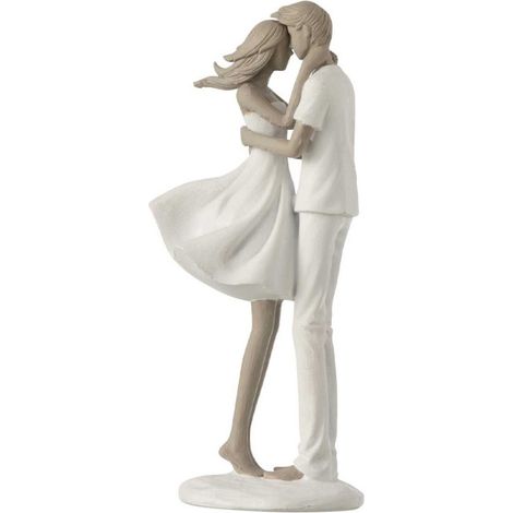 Statuette Déco "Couple Bisou" 24cm Blanc